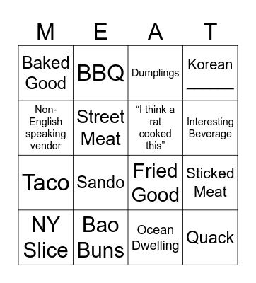 Filthy But Fun Culinary Delights Bingo Card