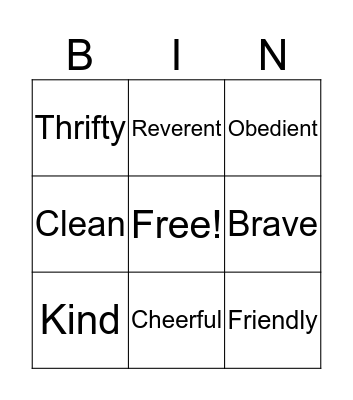 Scout Bingo Card