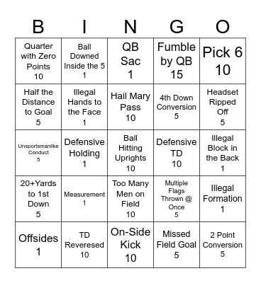 Football! Bingo Card