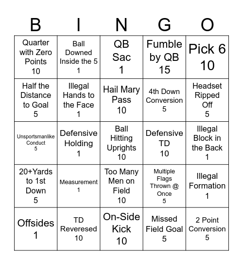 Football! Bingo Card