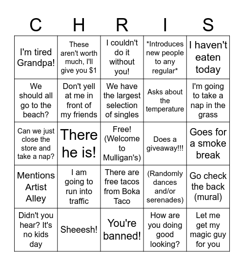 Welcome to Mulligan's Bingo Card