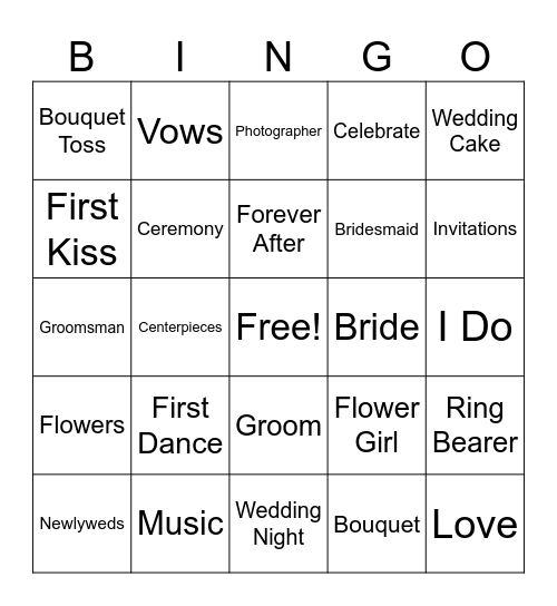 Bridal Shower Bingo Card