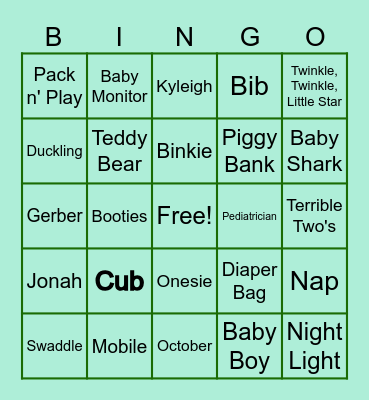 Baby's First Bingo! Bingo Card
