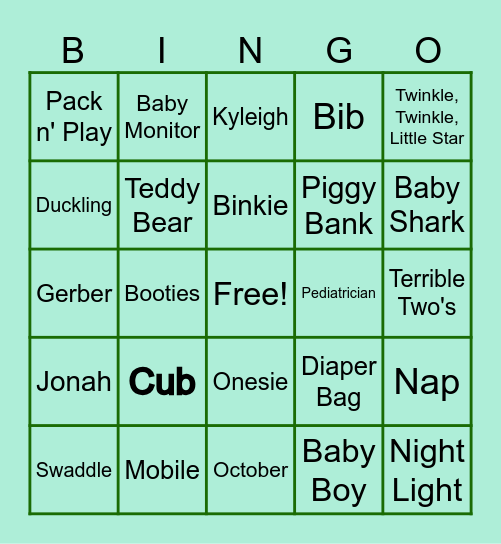 Baby's First Bingo! Bingo Card