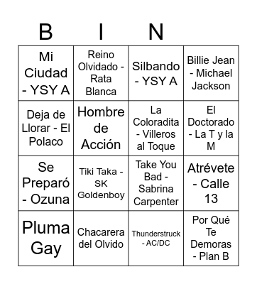 Bingo Musical Bingo Card