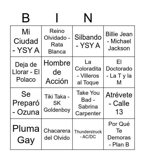 Bingo Musical Bingo Card