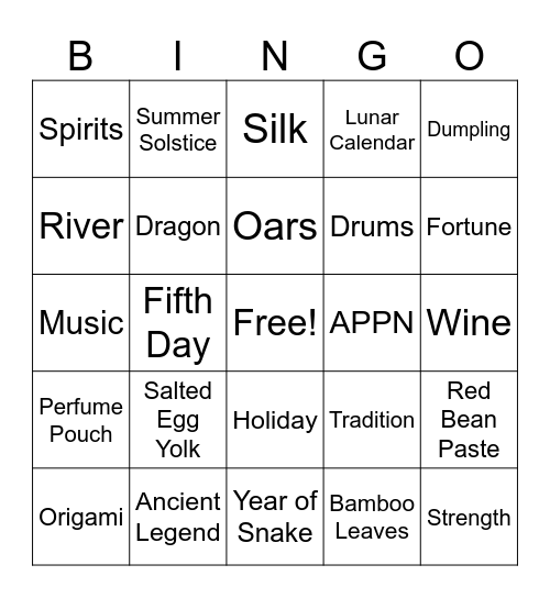 Dragon Boat Festival Bingo Card