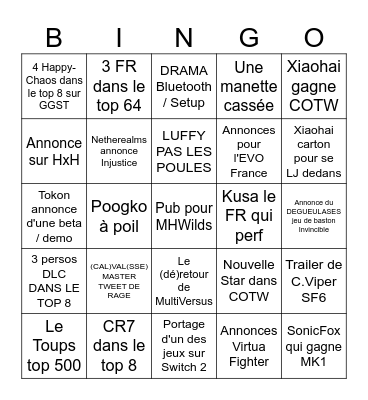 EVO US 2025 Bingo Card