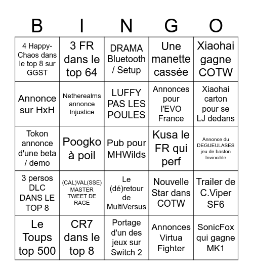 EVO US 2025 Bingo Card