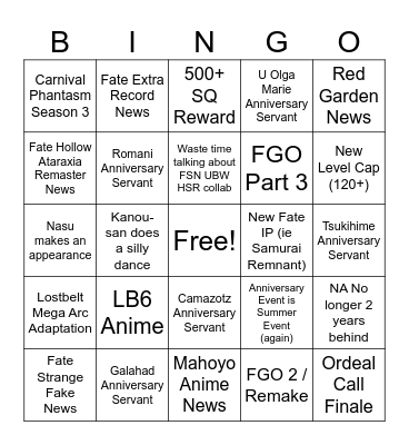 Untitled Bingo Card
