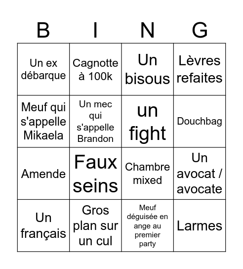 Séduction haute tension Bingo Card