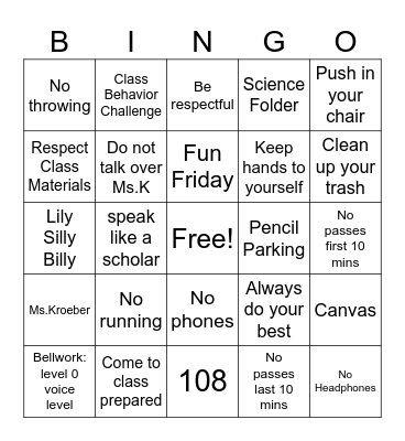 Class Expectation Bingo Card