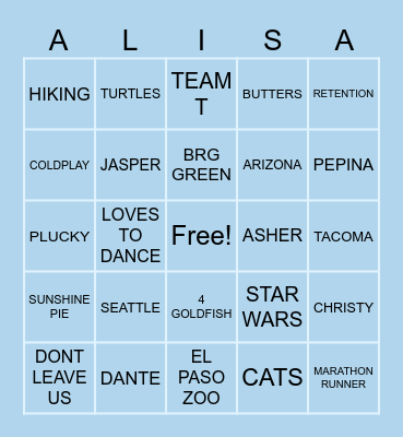 WE WILL MISS YOU ALISA Bingo Card