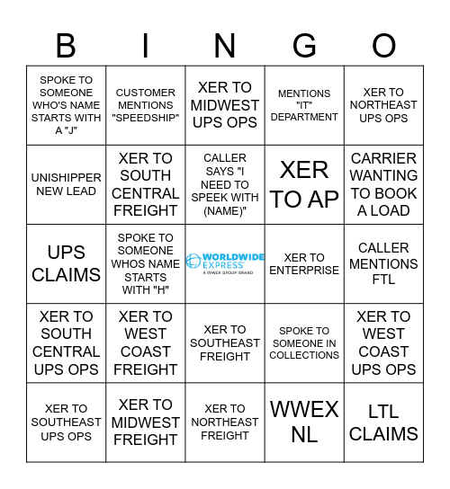 WWEX Reception Bingo Card