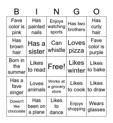 Get to know you BINGO! Bingo Card