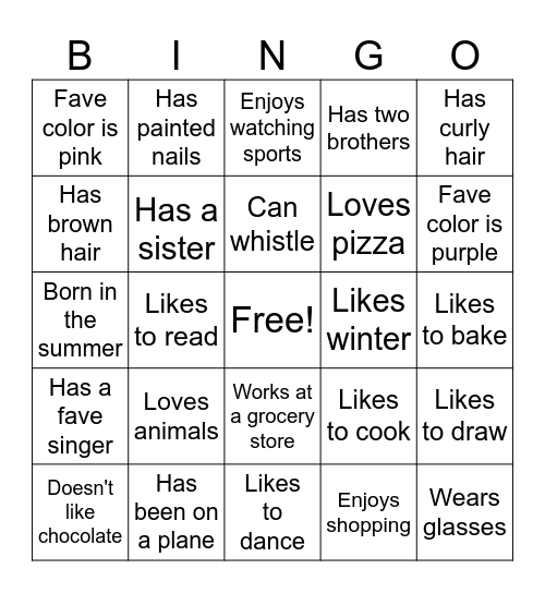 Get to know you BINGO! Bingo Card