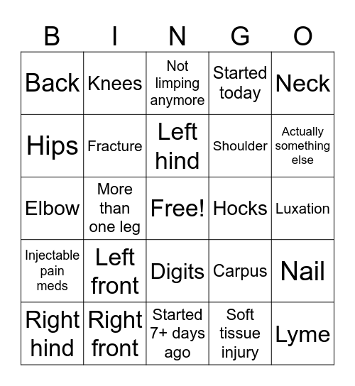 Buysse's Lameness Bingo Card