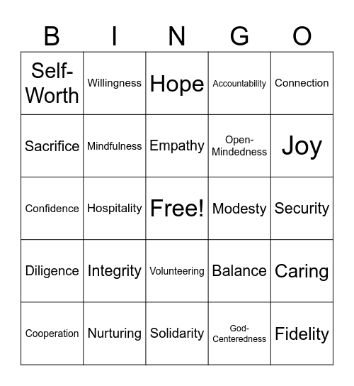 Spiritual awareness bingo Card