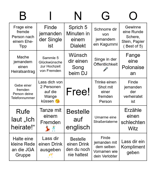 Hannas JGA Bingo Card