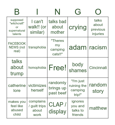 gam gam camping Bingo Card