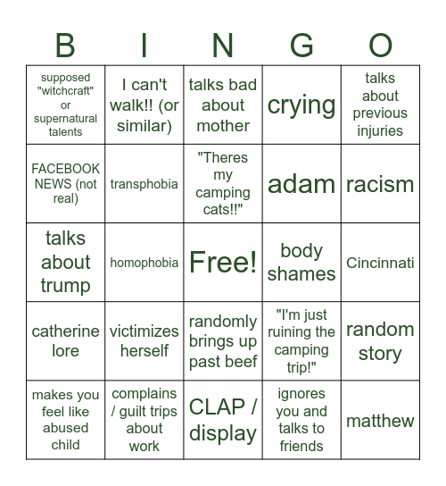 gam gam camping Bingo Card