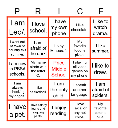 Name Bingo Card