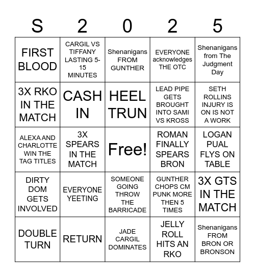 NIGHT 1 Bingo Card