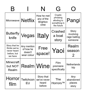 Fireball Friday stories/mentions 🔥 Bingo Card