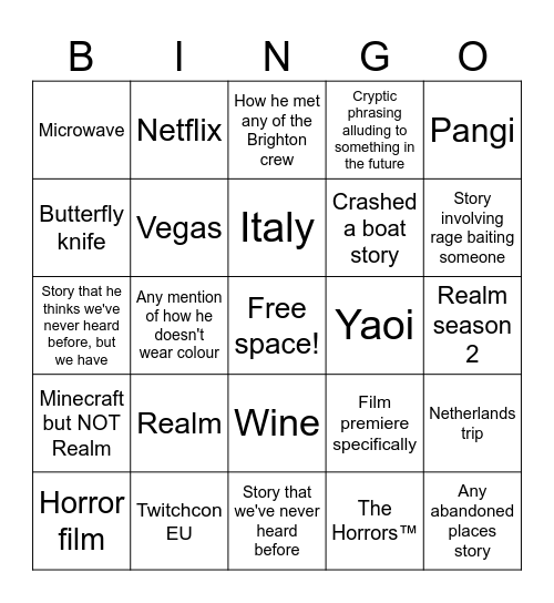 Fireball Friday stories/mentions 🔥 Bingo Card