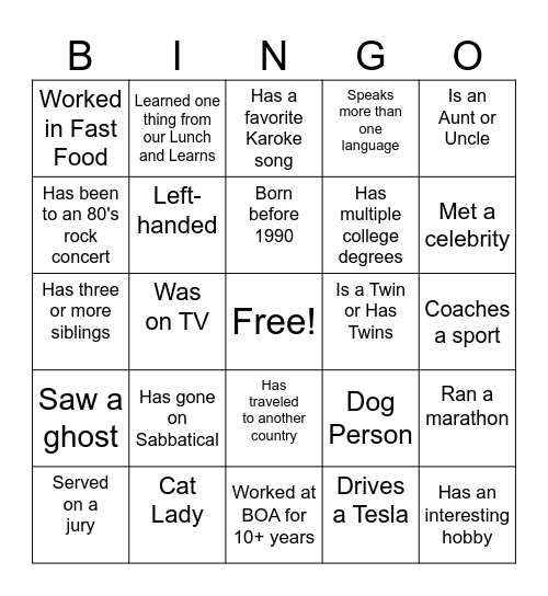 Diversity Bingo Card