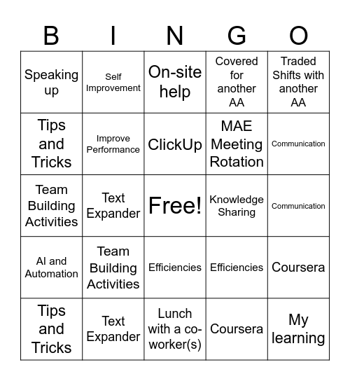 AA Goals 2025(Q2 Review) Bingo Card