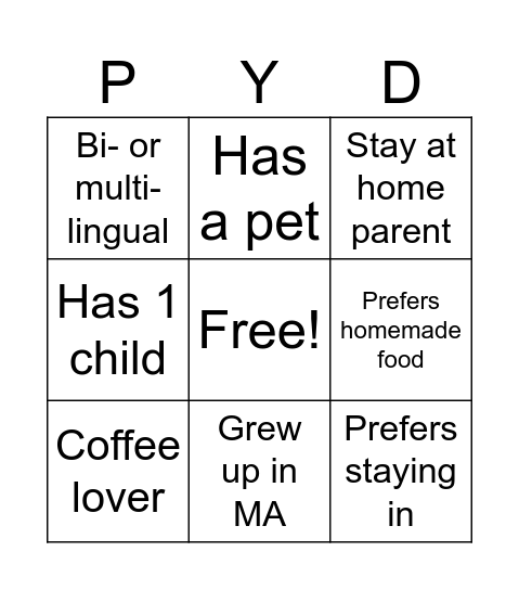 Get To Know You Bingo Card