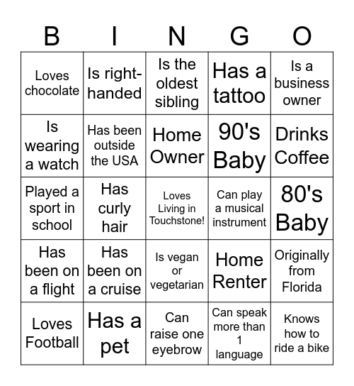 TOUCHSTONE "Back-To-School" BINGO Card