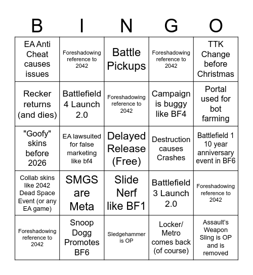 Battlefield 6 Bingo Card