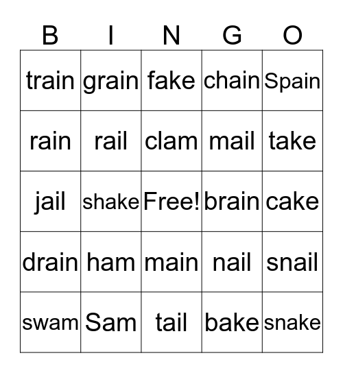 Spelling Word Bingo Card