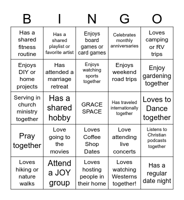 COUPLES CONNECTION BINGO Card