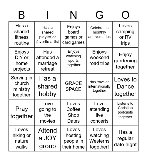 COUPLES CONNECTION BINGO Card