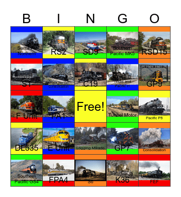 Rail U.S.A. Museums & Trips Western States Bingo Card
