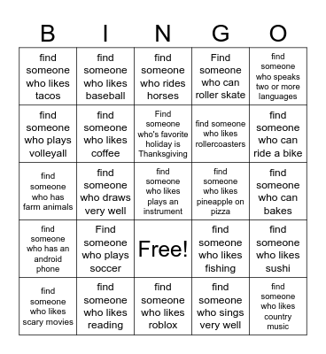 Get to know Someone Bingo Card