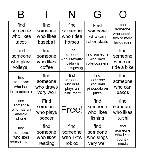 Get to know Someone Bingo Card