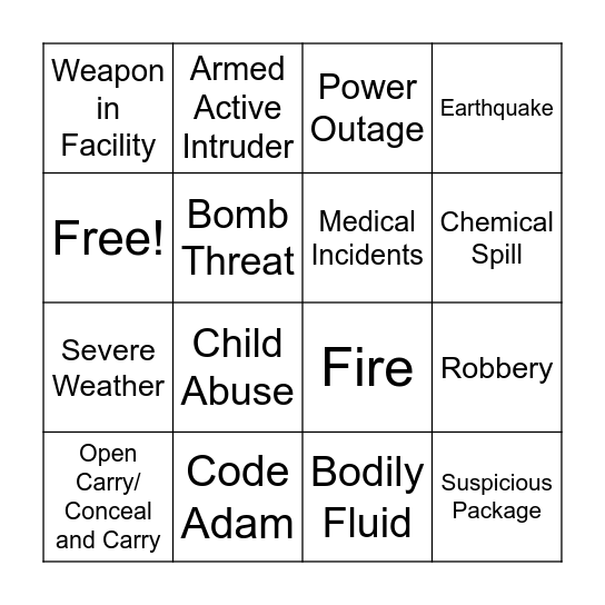 Longview Safety Training Bingo Card