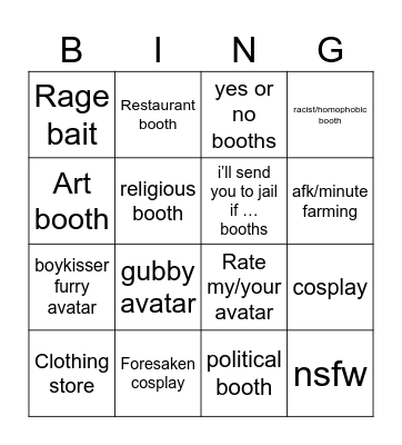 Booth game bingo Card