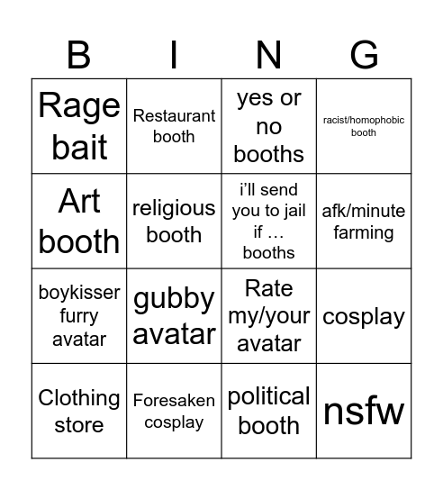 Booth game bingo Card