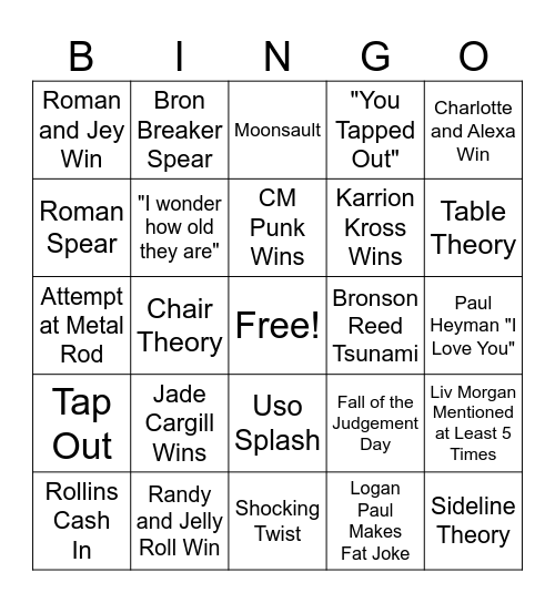 SummerSlam Day 1 Bingo Card