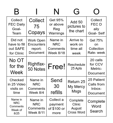 AUGUST PC- PSR Bingo Card