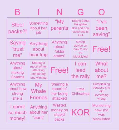 Pick Me E-Girl Bingo Card