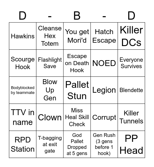 DBD Bingo Card