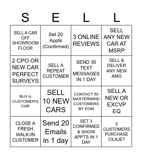 AUGUST SALES BONUS BINGO Card