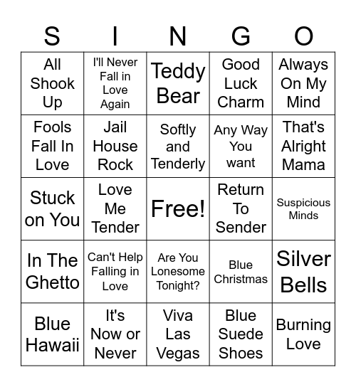 ELVIS Bingo Card