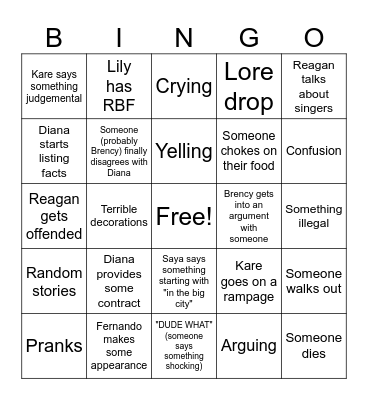 Divorce Party Bingo Card